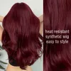 Synthetic Wigs Henry Margu wine red long wave synthetic wig high-temperature natural with bangs colorful party role-playing hair suitable for black women Q240427