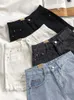 Jeans feminino jeans botão com zíper shorts shorts de bolso de bolso de bolso rasgado rasgou o conforto casual vintage