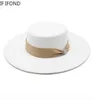 Signore francesi White Bownot Satin Felted Fedoras Hat Women Banquet Berpice ad abito da festa formale elegante 10 cm Cappello da chiesa largo 2205149762109
