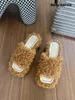 Slippers Solid Christmas Wild Short Plush Women Winter Slides Square Toe Paltform Sexy 2024 Style Outdoor Casual Shoes