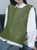 Women's Sweaters ENjoyce Women Vintage Green Knitted Vest Ladies Korean Fashion Tank Tops Camisole Sleeveless Hollow Out Knitwear Pullovers