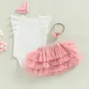 Kläder sätter 0-12 m baby flickor sommardräkt vit flygande ärm brev tryck romer tyll kjol pannband