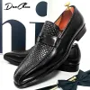 Boots Luxury Brand Men's Leather Shoes Black Brown Prints Pointed Toe Casual Mens Dress Shoes Wedding Office Penny Loafers Men