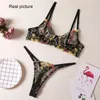 Bras conjuntos de 2 peças lingerie cenar mulher sexy bordado bordado floral malha de malha