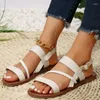 Zapatos informales Sandalias de goma de tacón bajo para mujeres2024 Summer Fashion Ladies Hebilla de una línea TOED PU Mujeres