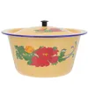 Dinnerware Sets Enamel Basin With Lid Retro Decor Mixing Bowl Oil Vintage Style Flowers Kitchen Pot Lard Household Enamelware
