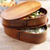 Bento Boxes Natural Wooden Japanese Lunch Box مزدوج الطبقات Bento في الهواء الطلق في الهواء الطلق أدوات المائدة الأدوات الغذائية حاوية الحاوية Q240427