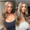 Synthetic Wigs lace front wig straight black gray brown high gloss color light wave baby hair no glue Q240427