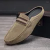 Casual Shoes Summer Mules Suede Leather Half For Men Mens Penny Loafers Slipper Slip On Flats Lazy Driving Man Moccasin