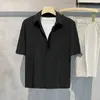 Herren lässige Shirts Männer formelle Hemd Sommer-Strickjacke mit versteckten Knöpfen Turndown-Kragen im Eis Seidenstoffgeschäft für Büro