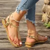 Casual Shoes 2024 Summer Women's Open Toe Rhinestones Thong Sandals Retro Square Heeled Flip-Flops for Women Outdoor Beach