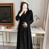 Annelik Elbiseleri Hamile Kadınlar Wear 2022 Yeni V-Gutt Uzun Kollu Orta Buzağı Vintage Vintage Vinidos Yüksek Kalite Q240427