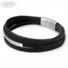 Bracelets de liaison marque fysara noir en cuir authentique en cuir tressé en acier inoxydable Magnet fermasse pour hommes bijoux punk