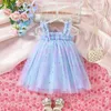 Robes de fille mode bébé filles sans manches tulle tulle robe de vacances d'été robe de fête arc-en-ciel vestidos bébé filles tenues douces