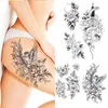 Tattoo overdracht zwarte bloem roos waterdichte tijdelijke vogelslang sexy body arm poot edelsteen henna tattoo mode grote nep mouw sticker 240426