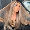 Wigs Highlight Wig Blonde Lace Front Wig Ombre Synthetic Hair Silk Base Closure Wig Middle Part Long Straight Hair