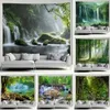 Tapestries Outdoor Garden Poster Forest Waterfall Landscape Tapestry Tropical Plants Landscape Home Patio Wall Hanging Art Decor Mural