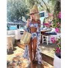 Set 2024 Blue Floral Print Bikini en Beach Cover Up Women Fashion Two Piece Swimsuit Luxury Swimwear Holiday Bading Suit Beachwear