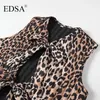 Giubbotti da donna Edsa Fashion Leopard Lace-Up Weltcoat Schermo a v-collo sciolto Top 2024 estate per lady gilet streetwear