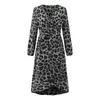 Casual Dresses Sexy Leopard Shirt For Women Spring Summer Long Sleeve V Neck Wrap Maxi Dress Elegant Office Lady Party Midi Robe