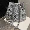 Bolsos de noche lentejuelas bolsos de bolso plateado mujeres cruzty blaing fashion dama cubo chicas barras de brillo embrague de hombro 2024