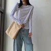 Women's T Shirts Spring White Long Sleeved T-shirt Cotton Slim Fit Curled Bottom Shirt Shows Ins Top Trendy