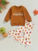 Set di abbigliamento Halloween per bambini abiti da ragazza set di zucca stampa e pantaloni outfit per lettere per lettere per ragazze neonati nati top