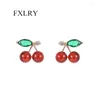 Pendientes de sementales FXLry Elegancia Cúcica Cúbica S925 Cerez de color rojo con aguja de plata para joyas para mujeres