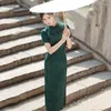 Etnische kleding groene vrouwen vintage jurk cheongsam handgemaakte knop bloemenjurken Chinese stijl zomer herfst long qipao m tot 4xl