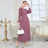 Casual Dresses Siskakia Marockan Caftan Female Chic Solid Crew Neck Lantern Sleete Beleted Clothing Muslim Elegant Women aftonklänning