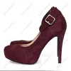 Kleiderschuhe Sukeia Frauen Pumpen Faux Wildleder-Knöchelgurt runde Zehen sexy Stiletto-Heels Burgund Party Damen plus US-Größe 5-20