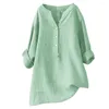 T-shirts pour femmes Blouse lâche Coton lin O Shirt de bouton de cou printemps d'été