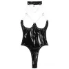 Pakken dames sexy onepiece natte look octrooi lederen lingerie halter nek open cups lage rug ritssluiting crotch luier bodysuit nachtkleding