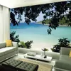 Tapissries Seaside Landscape Outdoor Tapestry Ocean Beach Tropical Plants Sailboats Faux Window Home Patio Väggkonstdekor vardagsrummet Mural