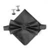 Bow Ties HOOYI 2024 Men's Tie Set Bowties Cufflinks Handkerchief Black Gravata Corbatas 10colors