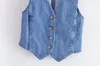 Jeansowa kamizelka dżinsowa moda z przodu guzika kamizelka vintage v szyja bez rękawów żeńska odzież wierzchnia elegancka niebieska kamizelka