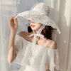 Chapéus de aba larga Balde de verão Lace Sun Hat Womens White Party Wedding Set. Praia Q240427