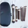 Makeup Brushes Hourglass Set 10Pcs Cosmetic Brush For Face Powder B Eye Shadow Crease Concealer Brow Liner Smudger Dark-Bronze Metal H Dhwtj