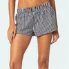 Pantaloni da pigiama a quadri per abbigliamento da donna per donne in stile coreano Summer Home Elastic Waists Shorts Lampone Shorts Sleeping Wear