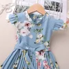 Toddler Girls Pleated Dresses Floral Ruffle Sleeve Casual Sleeveless Playwear Summer Dress 2-6 Years Old