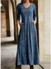 Casual Dresses Vintage Maxi 2024 Autumn Winter Long Sleeve V-Neck Print Tickets Dress for Women Loose Robe Femme