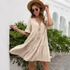 Casual Dresses Women's Summer V-ringning Solid Cake Short Sleeve Flowy Swing Mini Boho Korean Style Beach Party Daily Wear