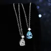 Topaz Natural Blue Mossan Diamond ketting hanger vrouwelijke sterling sier one geometrische waterdruppel sleutelbeen ketting live uitzending