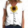 Dames T-shirts 2024 Zomer Fashion Rose Sunflower 3D Digitale printen Korte mouw T-shirt V-hals Casual forens Top