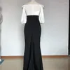 Swobodne sukienki białe eleganckie wieczorne imprezę długie kobiety seksowne bodycon patchwork projektant zimowy formalny obiad Maxi vestido piętro xl kobieta