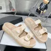 Mules Designer Womens Cloth Sandal Platforms Slide On Slide Tweed Shoes Lambskin Sandal Flat Heel Flopsボヘミアンゴールドバックル調整可能な足首ビーチスリッパ