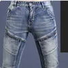 Jeans masculin Spring and Automne Retro Motorcycle Zipper Designer Classic Ultra Min Pannel Denim Street Clothing 90S Punk Work Mens Pantalon Q240427