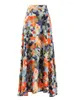スカートハイウエストカラフルなパターン印刷された不規則な長いAラインハーフボディスカート女性ファッション2024年春秋N871