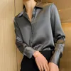 Lucyever Korean Fake Silk Satynowe koszule Damie Wysokiej jakości stężenie kołnierza biuro Praca Satynowa Bluzka Sprężyna długi rękaw Blusa 240426