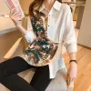 Shirt Vintage Patchwork Irregular Cut Out Print Loose Shirts Women Long Sleeve Blouse 2021 Fashion Ladies Chic Streetwear Splicing Top